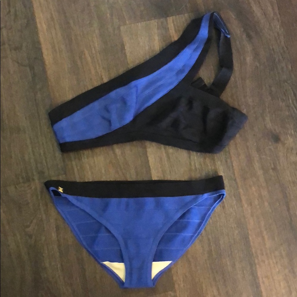 Herve Leger one shoulder swimsuit set